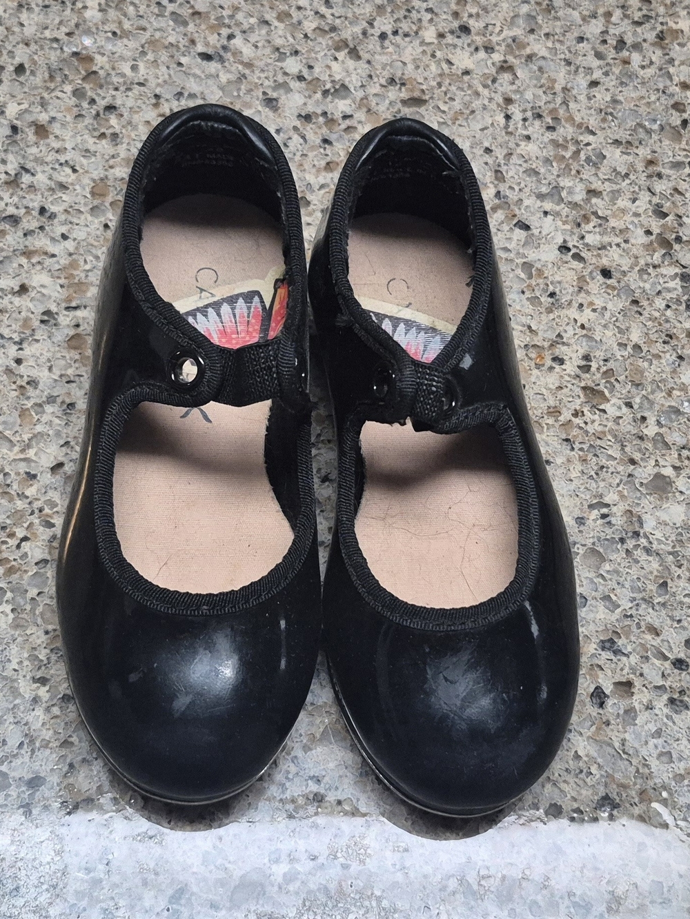 Capezio N625C Black Patent Jr Tyette Tap Shoes Kids Size 7 M Tele Tone Taps
